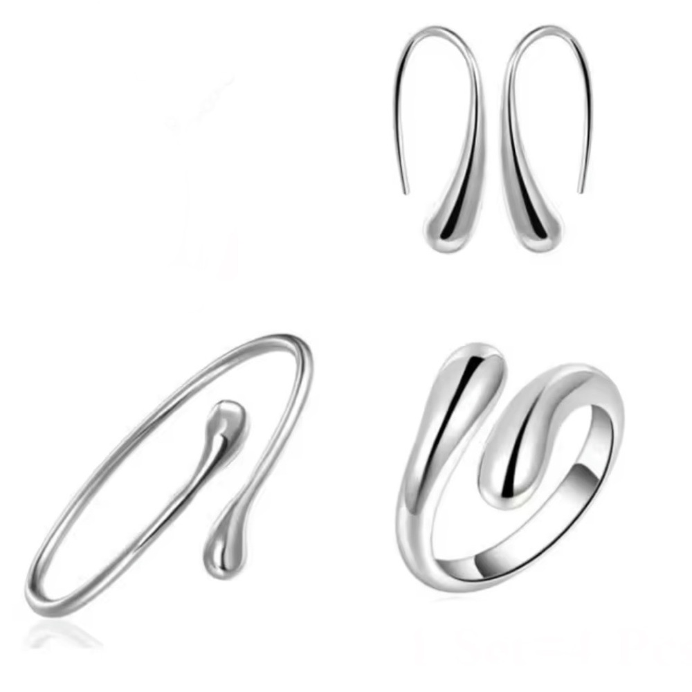 New 925 Sterling Silver Set Jewelry Water Drop Bracelet Earring Ring